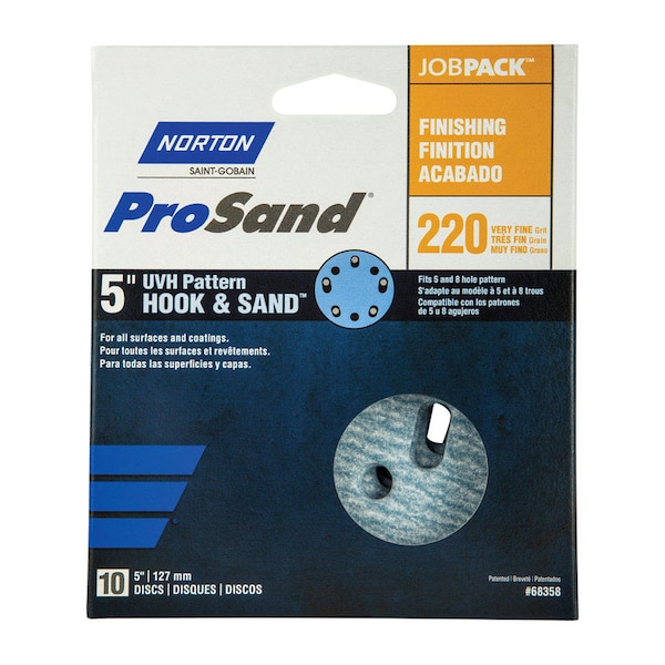 Norton Abrasives Norton ProSand 5 in. Ceramic Alumina Hook and Loop A975 Sanding Disc 220 Grit Very Fine 10 pk 07660768358 - main